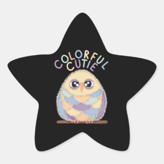 Vibrant Colourful Owl with Text Star Sticker