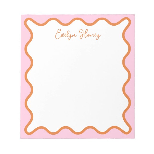 Vibrant Colourful Pink Orange Wavy Zigzag Border Notepad (Front)