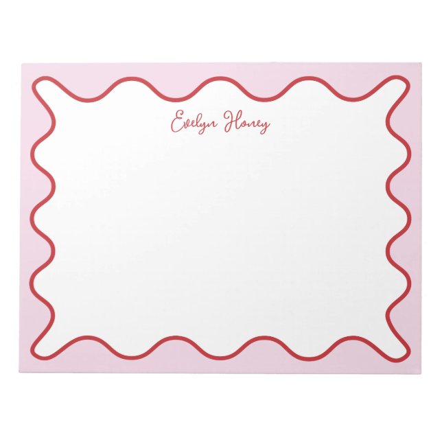 Vibrant Colourful Pink Red Wavy Zigzag Border Notepad (Front)