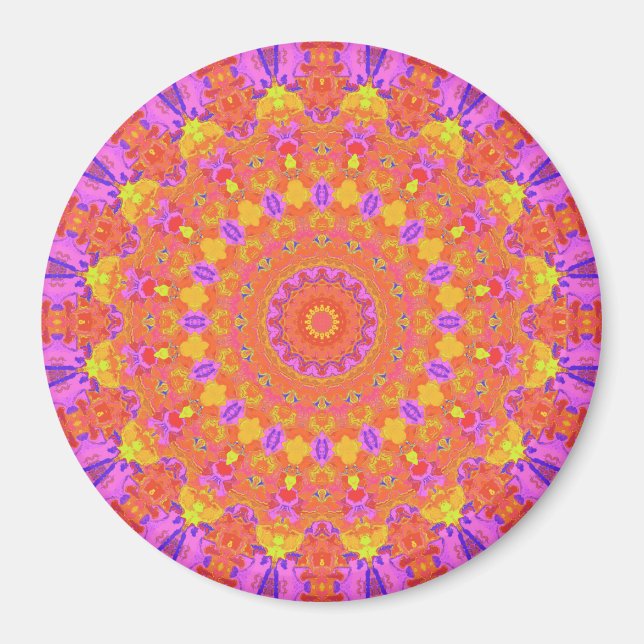 Vibrant Colourful Psychedelic Abstract Kaleidoscop Magnet (Front)