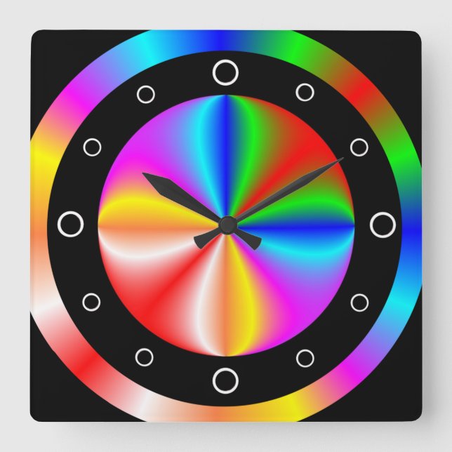 Vibrant Colourful Rainbow Square Wall Clock (Front)