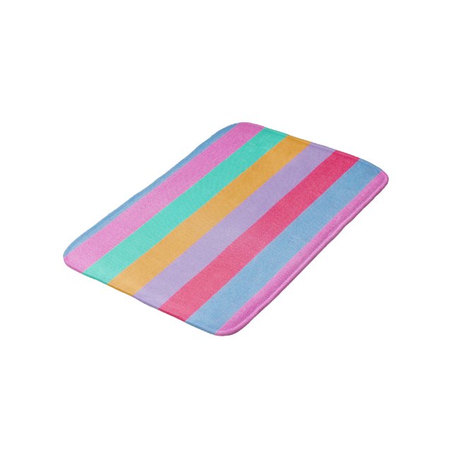 Vibrant Colourful Retro Stripes Bath Mat (Angled)