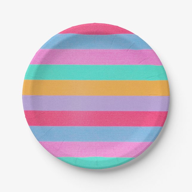 Vibrant Colourful Retro Stripes Paper Plate (Front)