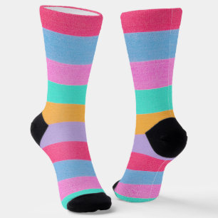 Vibrant Colourful Retro Stripes Socks