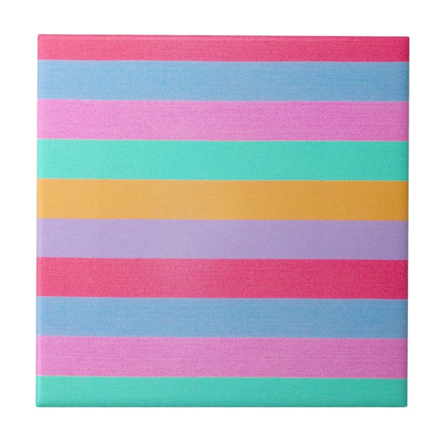 Vibrant Colourful Retro Stripes Tile (Front)