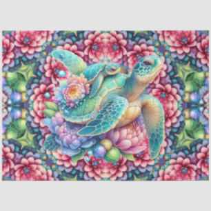 Vibrant Colourful Sea Turtle Floral Pattern Tissue Paper