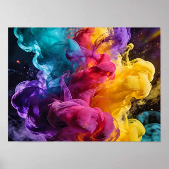 Vibrant colourful smoke swirling in dynamic abstra poster (Front)
