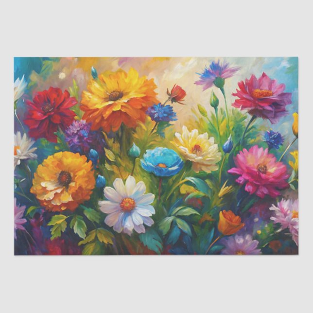 Vibrant Colourful Spring Flowers Decoupage Tissue Paper (Front)