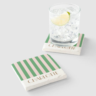 Vibrant Colourful Stripes Green Trendy Wedding Stone Coaster