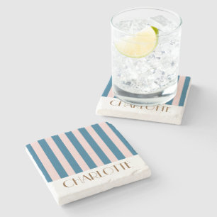 Vibrant Colourful Stripes Nautical Blue Wedding Stone Coaster