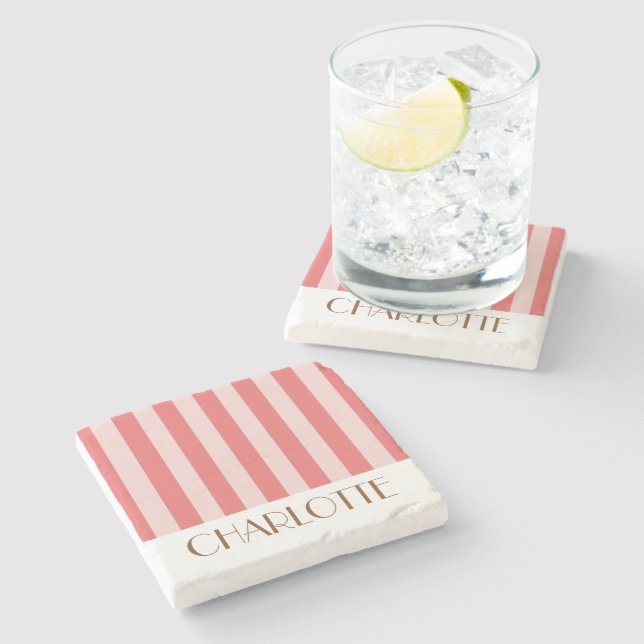 Vibrant Colourful Stripes pink Trendy Wedding Stone Coaster (Side)