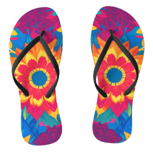 Vibrant Colourful Summer Blooms Floral Pattern Jandals