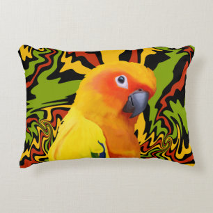 Vibrant Colourful Sun Conure Parrot Decorative Cushion
