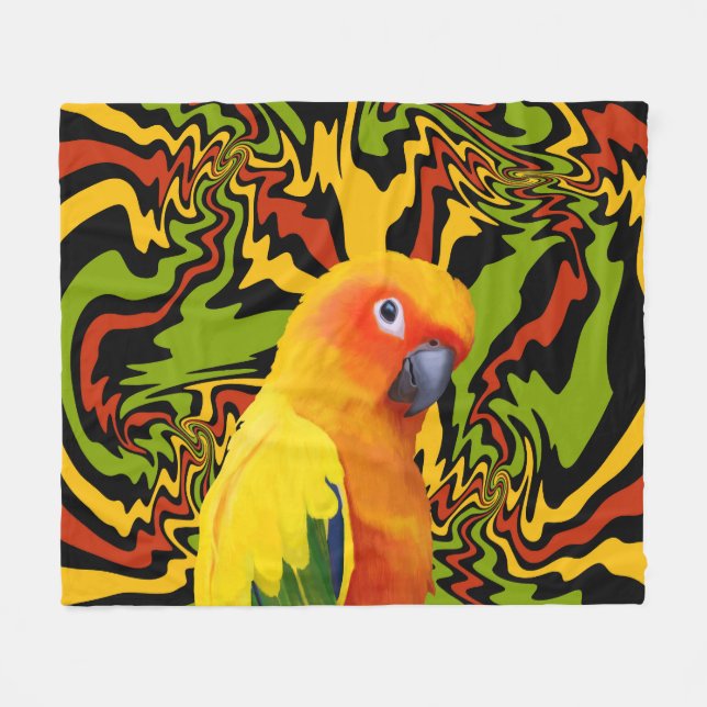 Vibrant Colourful Sun Conure Parrot Fleece Blanket (Front (Horizontal))