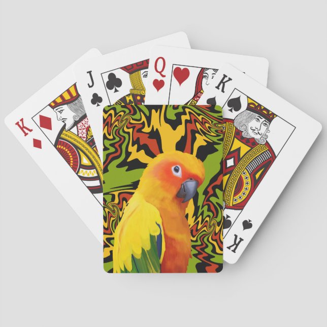 Vibrant Colourful Sun Conure Parrot Playing Cards (Back)