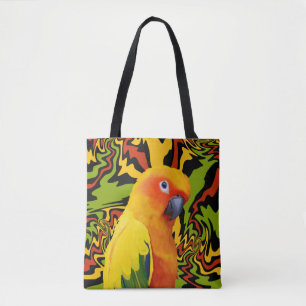 Vibrant Colourful Sun Conure Parrot Tote Bag