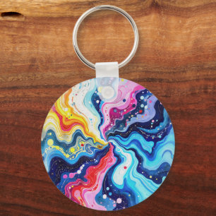 Vibrant Colourful Swirl Abstraction Key Ring