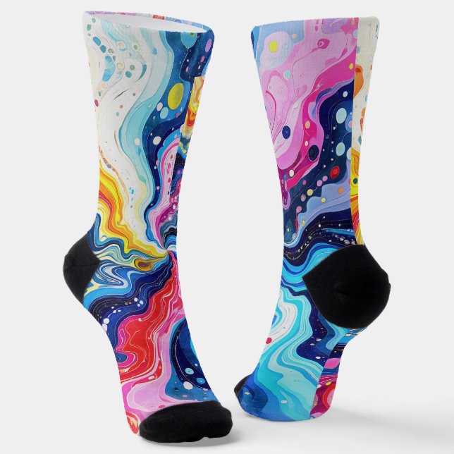 Vibrant Colourful Swirl Abstraction Socks (Angled)