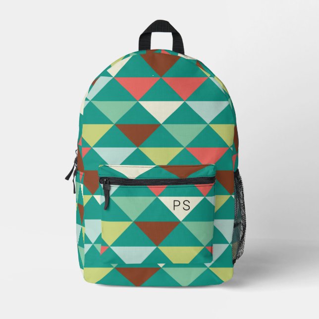 Vibrant Colourful Teal Monogram Initials Printed Backpack (Front)