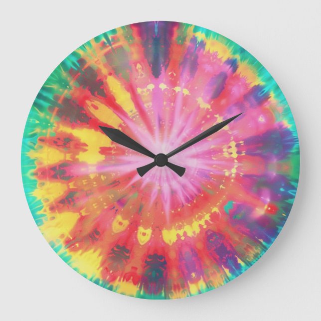 Vibrant Colourful Tie-Dye #1 Large Clock (Front)