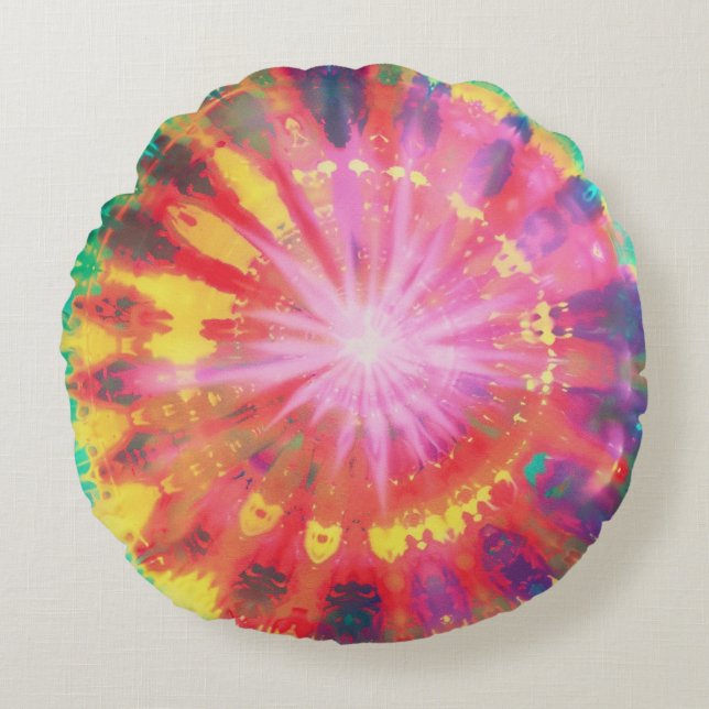 Vibrant Colourful Tie-Dye #1 Round Cushion (Front)