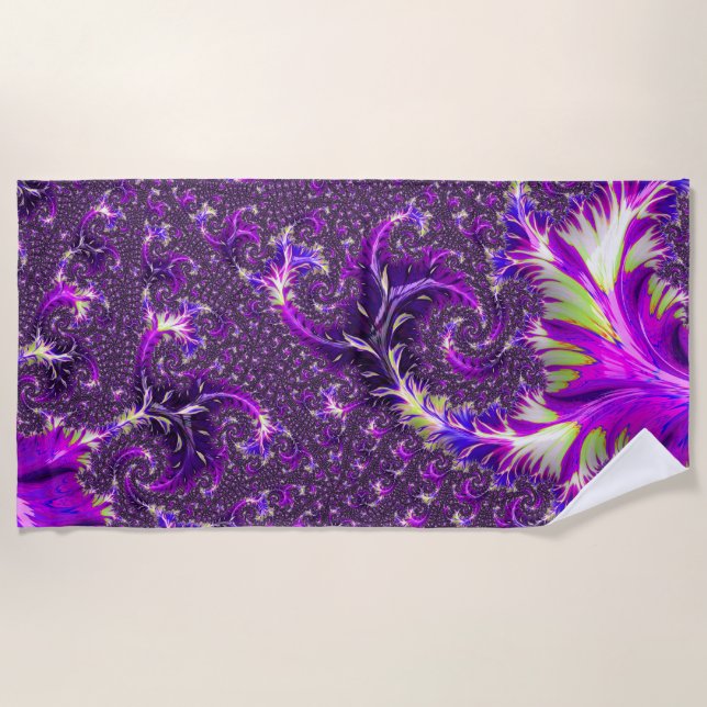 Vibrant Colourful Trippy Groovy Boho Spiral Fracta Beach Towel (Front)