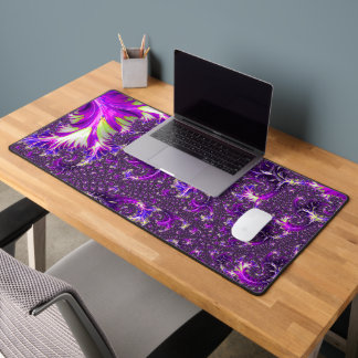 Vibrant Colourful Trippy Groovy Boho Spiral Fracta Desk Mat