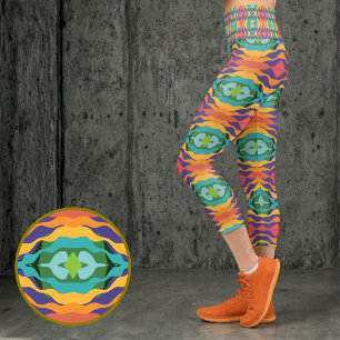 Vibrant Colourful Wavy Geometric Striped Capri Leggings