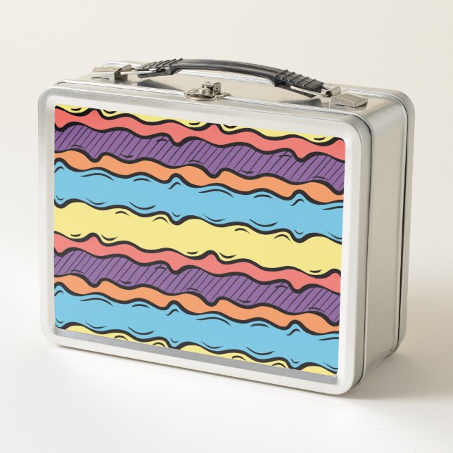 Vibrant Colourful Wavy Stripes Metal Lunch Box (Front)