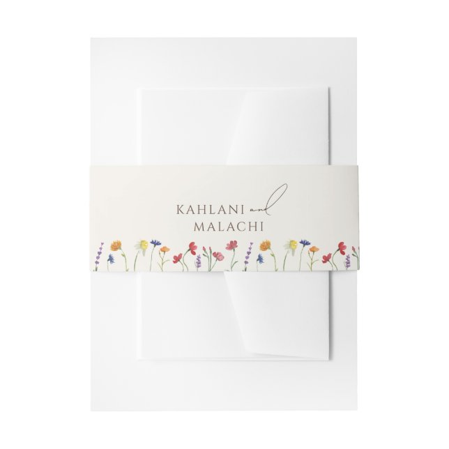 Vibrant Colourful Wildflower Modern Wedding Invitation Belly Band (Front Example)