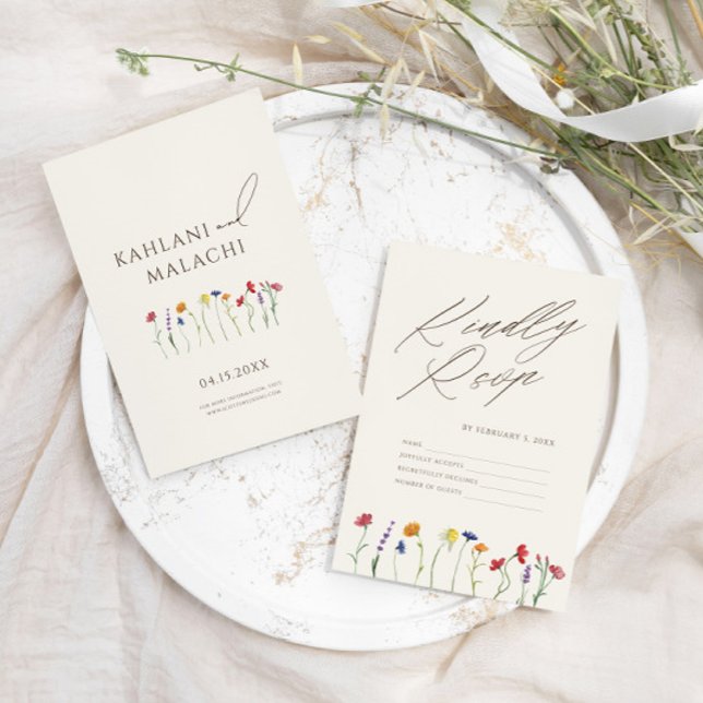 Vibrant Colourful Wildflower Modern Wedding RSVP Enclosure Card (Creator Uploaded)