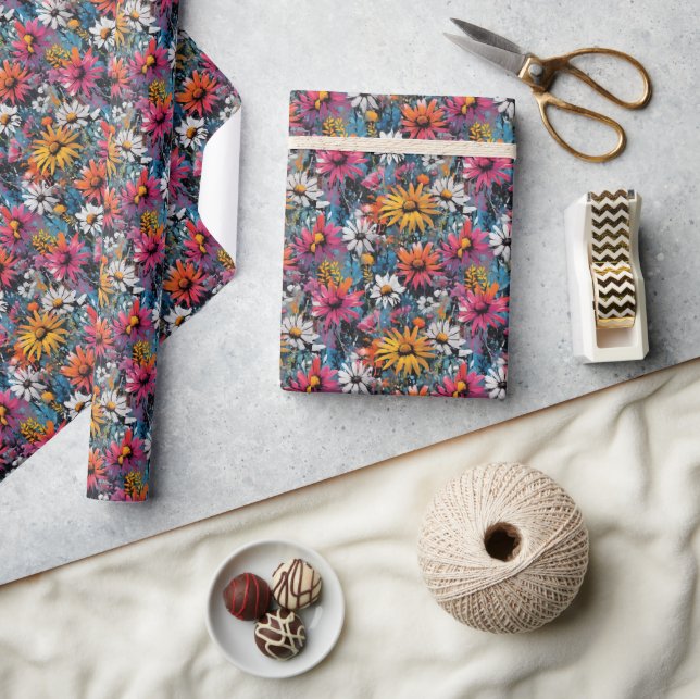 Vibrant Colourful Wildflower Print Wrapping Paper (Crafts)