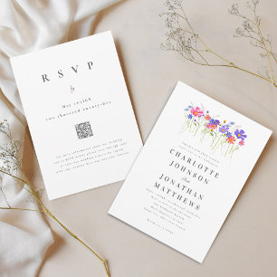 Vibrant Colourful Wildflower Wedding QR Code Invitation