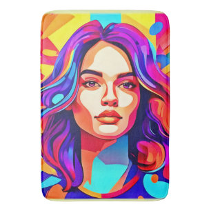 Vibrant Colourful Woman Face in Artistic Expressio Bath Mat