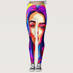 Vibrant Colourful Woman Face in Artistic Expressio Leggings
