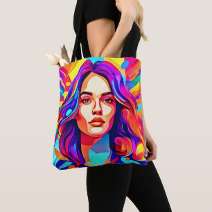 Vibrant Colourful Woman Face in Artistic Expressio Tote Bag