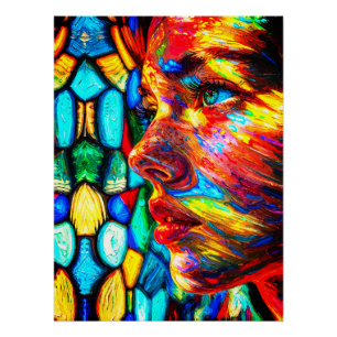 Vibrant Colourful Woman Profile Portrait Impasto Poster