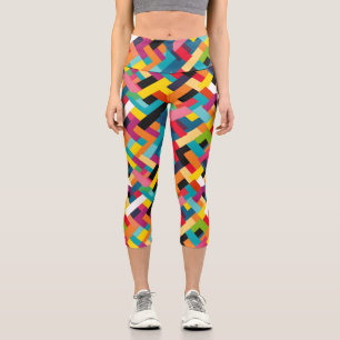 Vibrant Colours Basketweave Pattern Capri Leggings