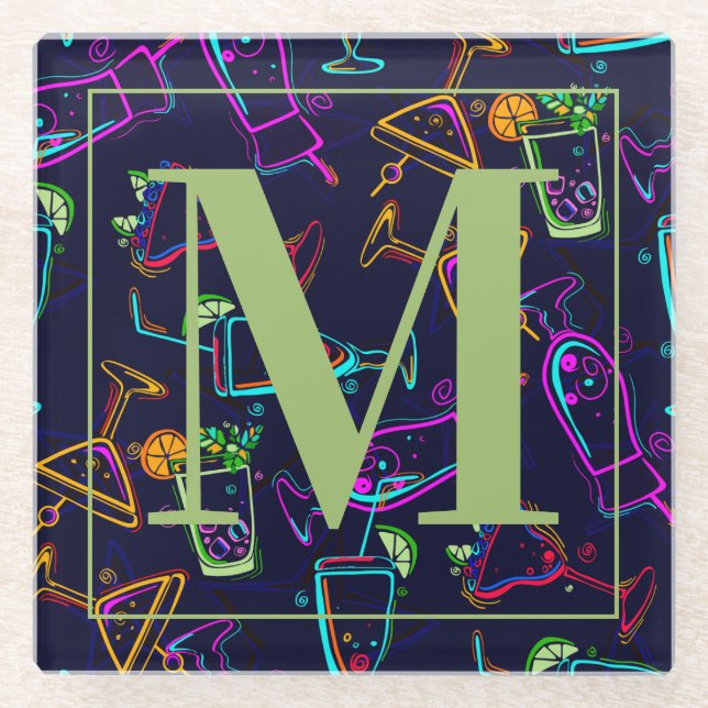 Vibrant Colours Neon Cocktails on Black Glass Coaster (Front)