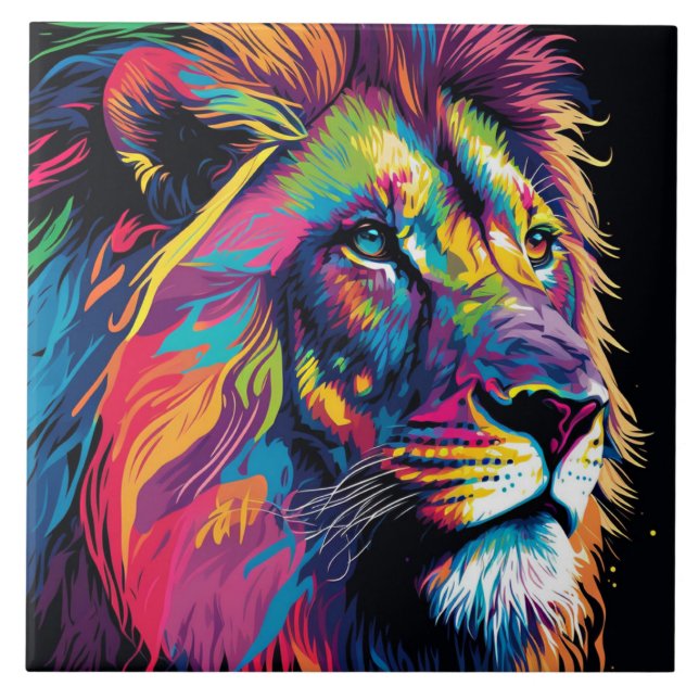 Vibrant colours of lion art tile (Front)