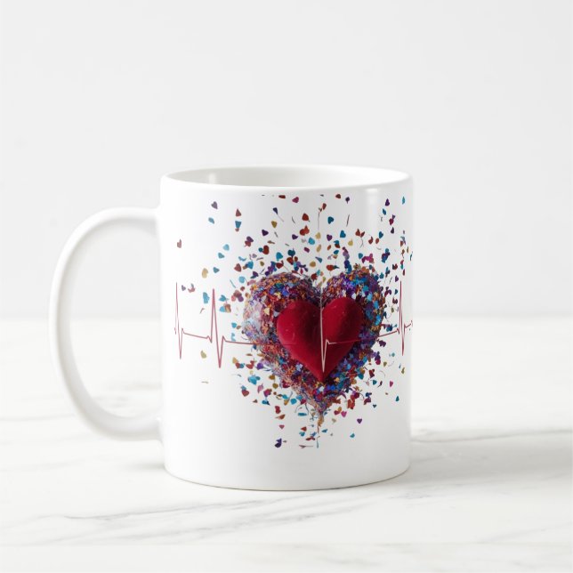 Vibrant Confetti Heart Explosion Heartbeat Classic Coffee Mug (Left)