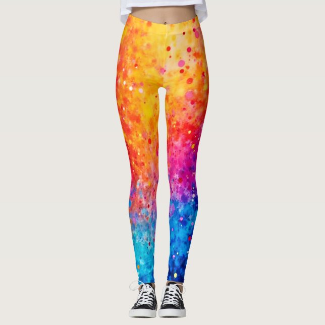 Vibrant Confetti Starburst Art Leggings (Front)
