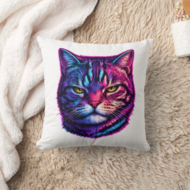  Vibrant & Cool Animal Decor Psychedelic Cat Cushion (Blanket)