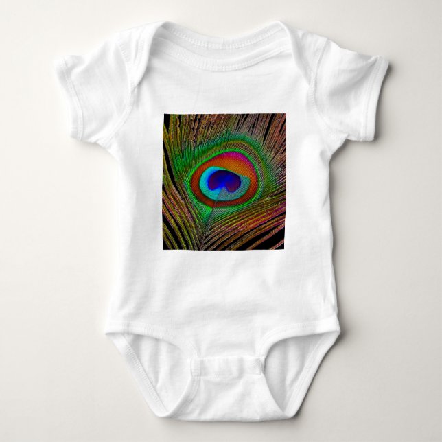 Vibrant Copper Peacock Feather Baby Bodysuit (Front)