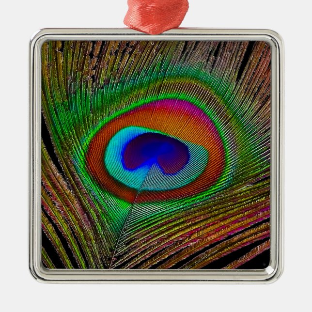 Vibrant Copper Peacock Feather Metal Tree Decoration (Front)