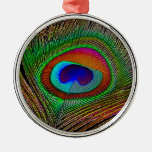 Vibrant Copper Peacock Feather Metal Tree Decoration