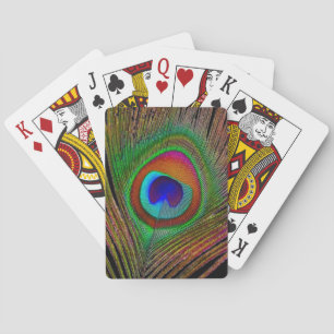 Vibrant Copper Peacock Feather Playing Cards