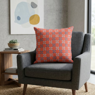 Vibrant Coral & Blue Floral Geometric Pattern Cushion