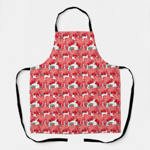 Vibrant Coral Floral Pattern   Bold Red Flowers  Apron