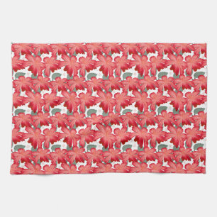 Vibrant Coral Floral Pattern   Bold Red Flowers  Tea Towel